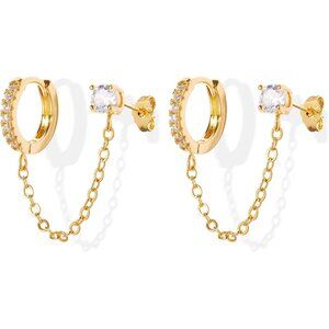 Gold Pearl Hoop Earrings for Women | 18K Gold Huggie Dangle Earrings | Lightweig